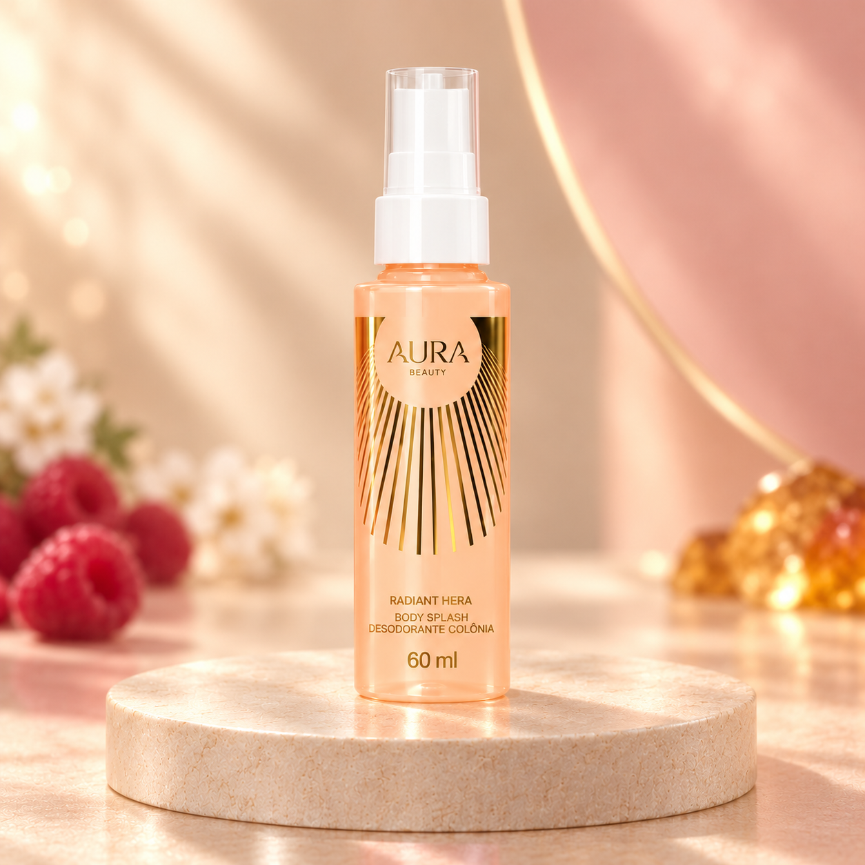 Body splash Radiant Hera em frasco dourado